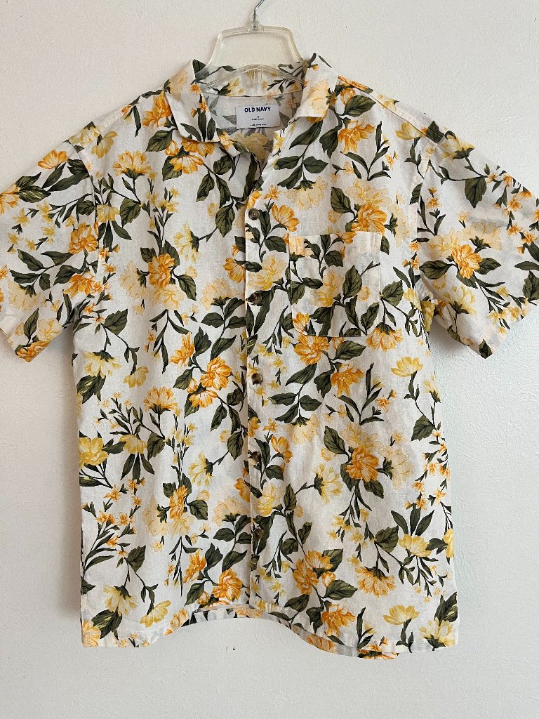 Old Navy Men's Linen Blend Floral Pattern Short Sleeve Button Down Shirt Size M